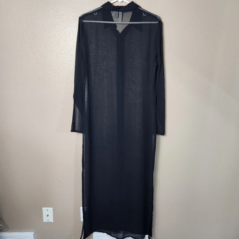 Sun Streak by Newport News Womens |M| Black Sheer LS Maxi Cover Up Dress w/Slits